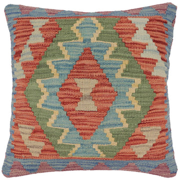 handmade Traditional Pillow Blue Rust Hand-Woven SQUARE 100% WOOL Hand woven turkish pillow2' x 2'